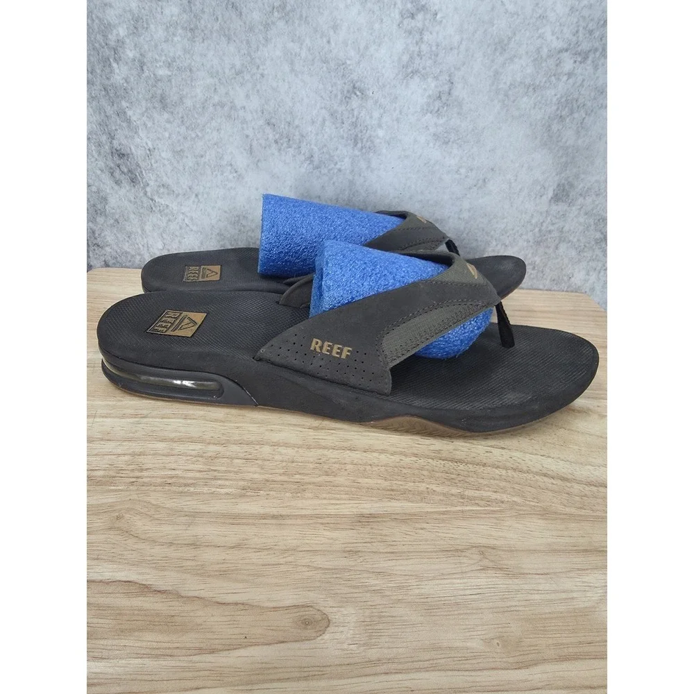 Reef Fanning Sandals Mens 13 Black Thong Flip Flops Comfort Bottle Opener